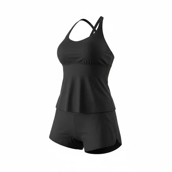 Athleta Black Two-Piece Swimsuit | Fitted Tankini Top & Swim Shorts | Size XL - Picture 3 of 8